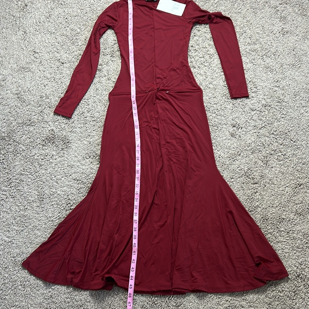 NWT ZARA LONG GODET DRESS - Dark red - Picture 7 of 12
